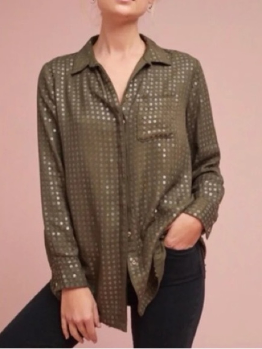 Anthropologie Maeve Arwa Sequin Long Sleeve Top